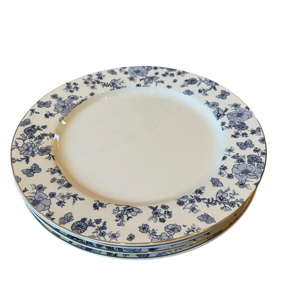 Grace Teaware Fine Porcelain Dinner Plates 10.5in Blue Floral Gold Trim Set of 5 - Picture 7 of 12
